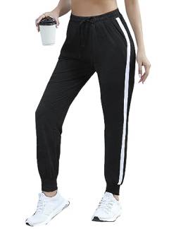 Litherday Jogginghose Damen Lang Trainingshose Baumwolle Freizeithose Jogger Fitness Sweathose Modern Laufhosen mit Taschen Elastischer, Schwarz, S von Litherday