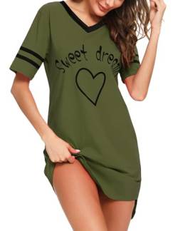 Litherday Nachthemd Damen Nachtwäsche Baumwolle Loungewear Nachtkleid Kurz Negligee, Tarngrün, XXL von Litherday