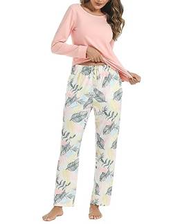 Litherday Schlafanzug Damen Lang Pyjama Set Kariert Schlafanzug Winter Sleepwear, Rosa, XXL von Litherday