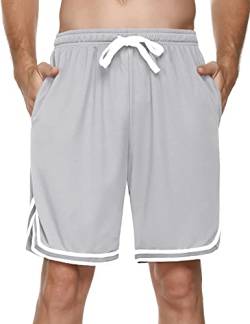 Litherday Shorts Herren Sportshorts Kurz Hosen Streifen Jogginghose Sommer Traininghose mit Taschen Elastischer Bund und Atmungsaktive Shorts zum Fitness, Running, Gym, Basketball, Hellgrau, M von Litherday