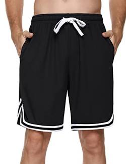 Litherday Shorts Herren Sportshorts Kurz Hosen Streifen Jogginghose Sommer Traininghose mit Taschen Elastischer Bund und Atmungsaktive Shorts zum Fitness, Running, Gym, Basketball, Schwarz, L von Litherday