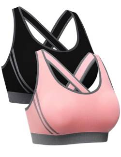 Litherday Sport BH Damen Sports Bra Gekreuzt Rücken BH Ohne Buegel Push up Yoga Bra Sport Bustier Damen Bustier BH für Fitness Running Jogging Gym Dancing, Schwarz+Rosa, M von Litherday