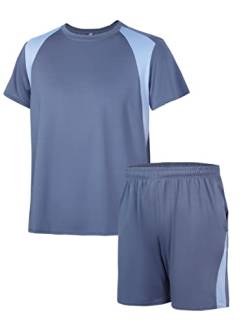 Litherday Sport Set Herren Kurz Sportswear für Männer Shorts Set Track Suit mit Sport Shirt und Shorts für Fitness, Running, B-blau, M von Litherday