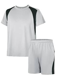 Litherday Sport Set Herren Kurz Sportswear für Männer Shorts Set Track Suit mit Sport Shirt und Shorts für Fitness, Running, B-hellgrau, M von Litherday