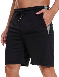 Litherday Sportshorts Herren Kurz Hosen Streifen Basketball Shorts Sommer Jogginghose Atmungsaktive Traininghose mit Elastischer Bund und 2 Taschen, Schwarz+dunkelgrau, XL von Litherday