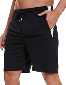 Litherday Kurze Hosen Herren Sport Shorts Streifen Basketball Shorts Sommer Jogginghose Atmungsaktive Traininghose mit Elastischer Bund und 2 Taschen Schwarz+weiß M von Litherday