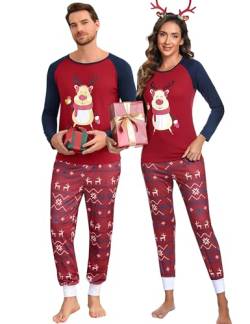 Litherday Weihnachten Schlafanzüge Herren Deer Pyjama Set Herren Elch Druck Nachtwäsche, Rot+Marine, S von Litherday