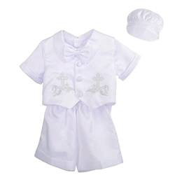 Lito Angels Baby Jungen 4 Teiliges Taufe Anzug Set mit Taufhaube, Satin Taufkleidung Taufanzug Kurzarm, Größe 9-12 Monate 80, Stil A von Lito Angels