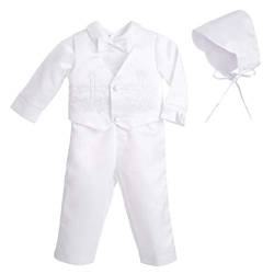 Lito Angels Baby Jungen Taufkleidung Taufe Anzug mit Taufhaube, 4 Teiliges Satin Taufanzug Weiß, Stickerei Kreuz Muster, Langarm, Größe 9-12 Monate 80 von Lito Angels