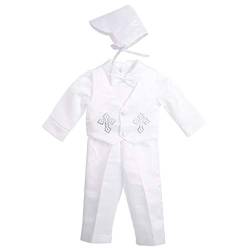 Lito Angels Baby Jungen Taufkleidung Taufe Outfits Strassmuster mit Langen Ärmel Weiß Anzug 6-12 Monate 74 80 von Lito Angels