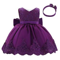 Lito Angels Blumenmädchen Elegantes Ballkleid Hochzeit Kleid Spitzenkleid mit Stirnband für Baby Mädchen Größe 12-18 Monate 86 Dunkelviolett 426 (Tag-Nummer 80) von Lito Angels