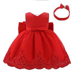 Lito Angels Blumenmädchen Elegantes Ballkleid Hochzeit Kleid Spitzenkleid mit Stirnband für Baby Mädchen Größe 12-18 Monate 86 Rot 426 von Lito Angels