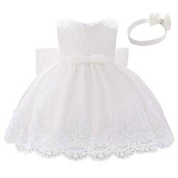 Lito Angels Blumenmädchen Elegantes Ballkleid Hochzeit Kleid Spitzenkleid mit Stirnband für Baby Mädchen Größe 18-24 Monate 92 Weißes 426 von Lito Angels