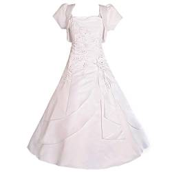 Lito Angels Blumenmädchen Hochzeit Festlich Weißes Satin Kleid Kommunionkleid mit Bolero Kurzarm für Kinder Mädchen Größe 11-12 Jahre 152 von Lito Angels