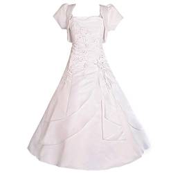 Lito Angels Blumenmädchen Hochzeit Festlich Weißes Satin Kleid Kommunionkleid mit Bolero Kurzarm für Kinder Mädchen Größe 5-6 Jahre 116 von Lito Angels