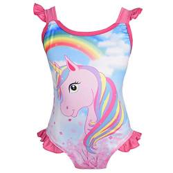 Lito Angels Einhorn Badeanzug Einteiler für Kinder Mädchen, Bademode Schwimmanzug Sommer Strand, Größe 4-5 Jahre 110, Stil D - Hot Pink von Lito Angels