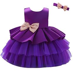 Lito Angels Elegantes Kleid Hochzeit Blumenmädchen Ballkleid Tüllkleid mit Stirnband für Baby Mädchen Größe 12-24 Monate 92, Violett von Lito Angels