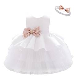 Lito Angels Elegantes Kleid Hochzeit Blumenmädchen Ballkleid Tüllkleid mit Stirnband für Kleinkind Mädchen Größe 2-3 Jahre 98, Weiß (Tag-Nummer 90) von Lito Angels