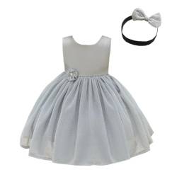 Lito Angels Hochzeit Blumenmädchen Weihnachten Kleid Kleidung Ballkleid mit Stirnband für Baby Mädchen Größe 12-24 Monate 86 92, Silber Grau (Tag-Nummer 80) von Lito Angels