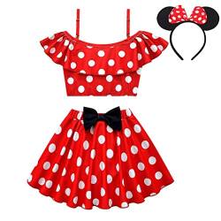 Lito Angels Minnie Mouse Badeanzug Zweiteiler mit Haarreif für Kinder Mädchen, Badekleid Schwimmanzug Größe 8-9 Jahre 134, Rot von Lito Angels