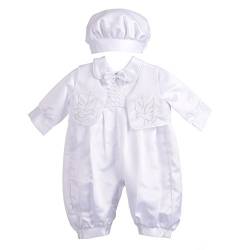 Lito Angels Satin Taufkleidung Taufanzug mit Hut für Baby Junge, Taufe Strampler Body Weiss Anzug, Größe 0-3 Monate 62 von Lito Angels