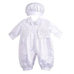 Lito Angels Satin Taufkleidung Taufanzug mit Hut für Baby Junge, Taufe Strampler Body Weiss Anzug, Größe 9-12 Monate 80 von Lito Angels