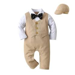 Lito Angels Smoking Strampler Bodys Einteiler Gentleman Hochzeit Anzug mit Hut für Baby Jungen Größe 6-12 Monate 74 80, Khaki (Tag-Nummer 80) von Lito Angels