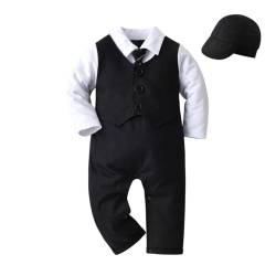 Lito Angels Smoking Strampler Bodys Einteiler Gentleman Hochzeit Anzug mit Hut für Baby Jungen Größe 6-12 Monate 74 80, Schwarz (Tag-Nummer 80) von Lito Angels