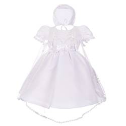 Lito Angels Taufkleid für Baby Mädchen, Satin Weiß Taufe Kleid mit Spitze Umhang Cape und Taufhaube, Größe 0 Monate von Lito Angels