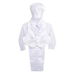 Lito Angels Taufkleidung Taufanzug für Baby Jungen, 5 Teiliges Satin Taufe Weiss Anzug Set mit Taufhaube Hut, Langarm, Größe 9-12 Monate 80, Stil A von Lito Angels