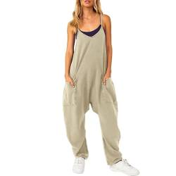 Latzhose Damen Wide Leg Jumpsuit With Pockets Übergroßer Lockerer Reißverschluss Lässiger Overall Dünne Träger Große Hose Mit Großen Taschen Haremshose Baggy Soft Comfort Romper Playsuit von Litthing