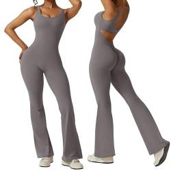 Litthing Damen Flared Jumpsuit Eng Scrunch Butt Bodysuit Ärmellos Rückenfrei Overall Lang Yoga Sport Einteiler Bootcut Onepiece Ganzkörperanzug Sexy Playsuits Gym Workout Stretch Bodycon von Litthing