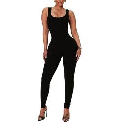 Litthing Damen Sport Jumpsuit Ärmellos Yoga Bodycon Einteiler Sport Overall Eng Workout Bodysuit One Piece Tank Tops Strampler Eckigem Ausschnitt Gerippte Jumpsuits Stretch Jogging Strampler von Litthing