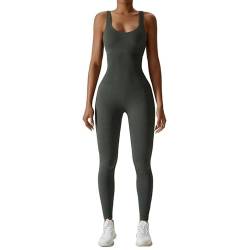 Litthing Damen Sport Jumpsuit Yoga Sexy Bodycon Lang Eng Armellos Bodysuit Stretch Trainingsanzug Sportanzug Eckigem Ausschnitt Gerippte Overall Workout Einteiliger von Litthing