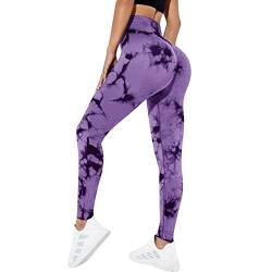 Litthing Gym Leggings Frauen Scrunch Nahtlose Leggings Hohe Taille Leggings Tie Dye Yoga Hosen für Training Bauchkontrolle Sport Tights für Yoga Laufen Fitness von Litthing