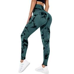 Litthing Gym Leggings Frauen Scrunch Nahtlose Leggings Hohe Taille Leggings Tie Dye Yoga Hosen für Training Bauchkontrolle Sport Tights für Yoga Laufen Fitness von Litthing