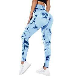 Litthing Gym Leggings Frauen Scrunch Nahtlose Leggings Hohe Taille Leggings Tie Dye Yoga Hosen für Training Bauchkontrolle Sport Tights für Yoga Laufen Fitness von Litthing