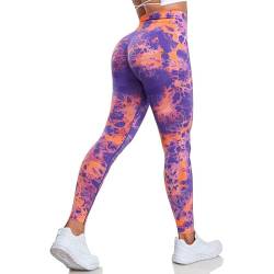 Litthing Gym Leggings Frauen Scrunch Nahtlose Leggings Hohe Taille Leggings Tie Dye Yoga Hosen für Training Bauchkontrolle Sport Tights für Yoga Laufen Fitness von Litthing