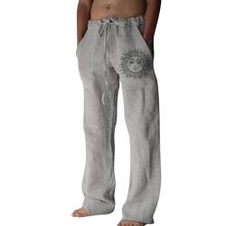 Litthing Herren Leinenhose, Baumwoll Jogging Hose, lässige Sommerhose mit Taschen, Lockere Passform Freizeithosen Bequeme leichte Hose von Litthing