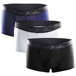 Litthing Herren Nylon Boxershorts EIS-Seide U konvex Dreidimensionales Design Transparente Atmungsaktive Unterhose 1 Schwarz + 1 Dunkelblau + 1 Weiß (L) von Litthing