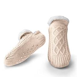 Litthing Kuschelsocken Strick Bodensocken Warme Wintersocken, Bestickte Stoppersocken Rutschsichere Hausschuhe Dicke Socken Gestrickte Bettsocken Haushalt Socken Weihnachtssocken (35-39, Beige) von Litthing