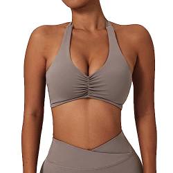 Litthing Neckholder Sport BH Damen Rückenfrei Tiefer V Ausschinitt Sexy Push Up BH ohne Bügel Gepolstert Elegant Geraffte Sport Bra elastisch Träger Gym BH Workout Fitness von Litthing