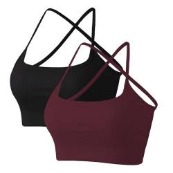 Litthing Sport BH Rückenfrei Damen, Crossback Gepolstert Sports Bra, Push up Ohne Bügel Bustier mit Abnehmbaren Cups Sexy Spaghettiträger Crop Top für Yoga Fitness Gym von Litthing