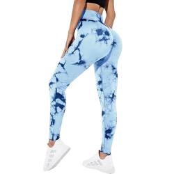 Litthing Sport Leggings Damen High Waist Stretch Leggings Seamless Push Up Booty Laufhose Scrunch Butt Batik Sporthose für Yoga Fitness Gym von Litthing