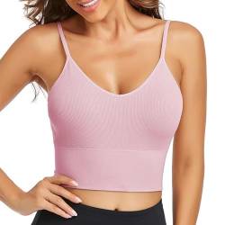 Litthing Sportbekleidung Sport BH Damen Gepolstert Bustier Damen BH ohne Buegel Spaghettiträger Push up BH Leicht BH Sport Bra Top für Yoga Fitness Workout Laufshirt (Rosa, L) von Litthing