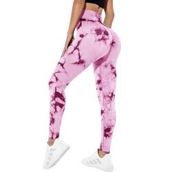 Sport Leggings Damen Sportleggins Lang Stretch Yoga Hosen High Waist Leggings Sport Booty Scrunch Butt Push Up Batik Leggings für Gym Fitness Workout von Litthing