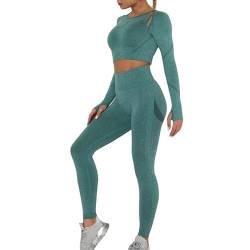 Workout-Outfits für Frauen Sportanzüge Yoga Outfit 2 teiliges Gerippter Nahtloser Langarm Hohe Taille Gym Crop Top Leggings Sport Set Damen Trainingsanzüge Jogginganzug Sport Sets Fittness von Litthing