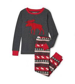 Hatley Damen Bear Family Pyjamas Zweiteiliger Schlafanzug, Grau (Kid's Long Sleeve Appliqué Pyjama Set-Moose Fair Isle 020), X-Large (Herstellergröße: 8 Jahre) von Little Blue House by Hatley