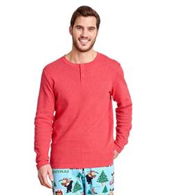 Hatley Herren Long Sleeve Waffle Henley Pyjamaoberteil, Holiday Red, Large von Little Blue House