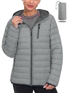 Little Donkey Andy Daunenjacken Damen Leichte Steppjacke Winddichte Warme Winterjacke Outdoor Kapuzenjacke Hellgrau XL von Little Donkey Andy